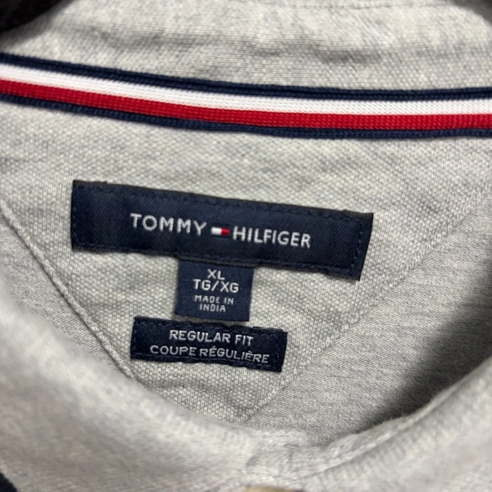Tommy Hilfiger Gray Polo with Red and Navy Diagonal Stripes